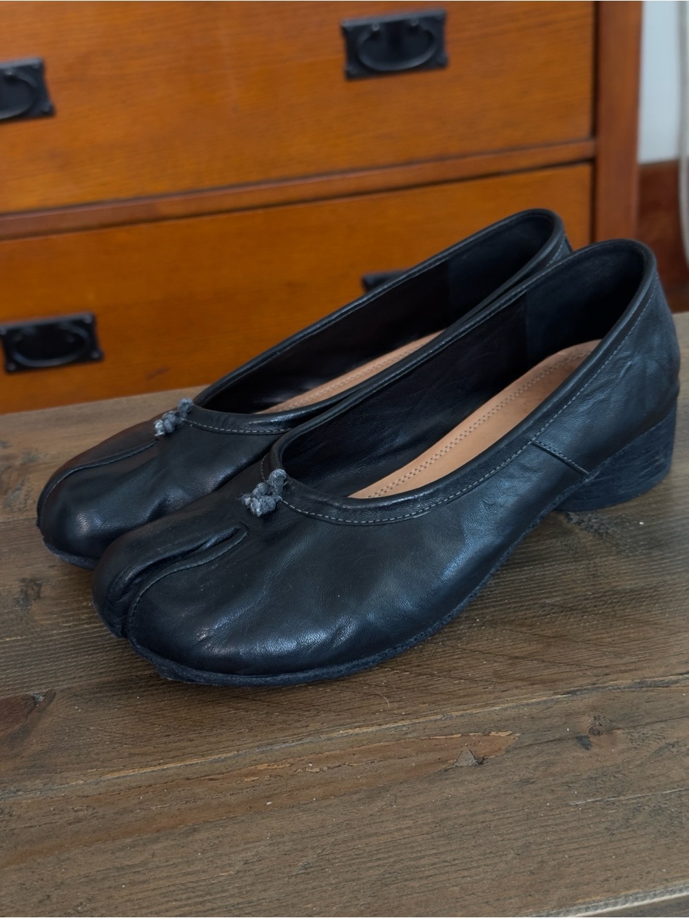 woodchucksato 100% horse leather heeled tabi ballerina shoes